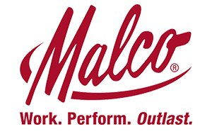 A red malco logo that says work perform outlast