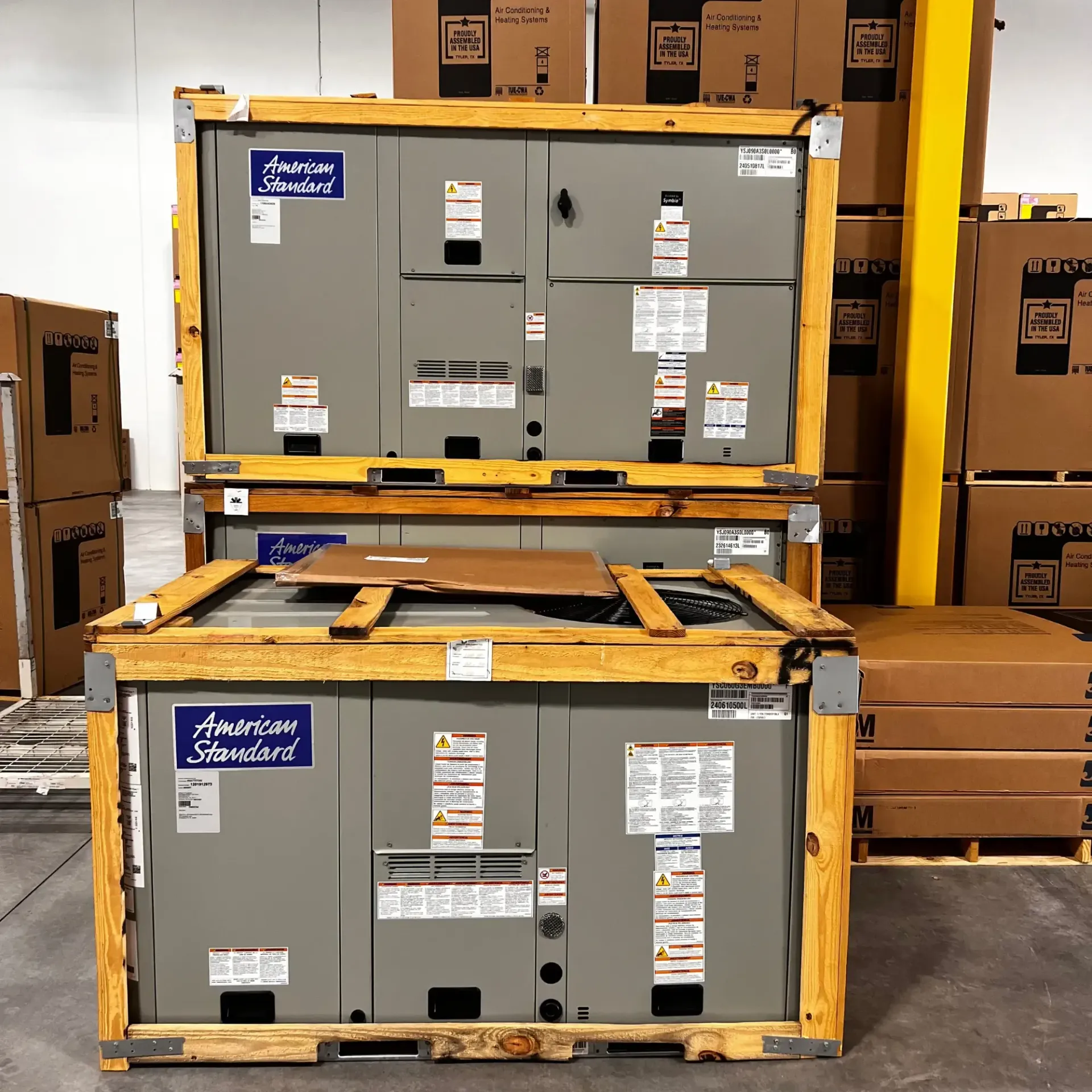 Raymond Lopez Services, LLC. Heating & Air -Several american standard boxes are stacked on top of each other