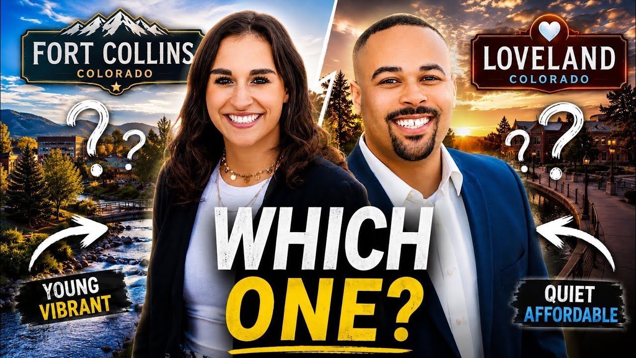 Comparison graphic asking “Which one?” with smiling people and Fort Collins and Loveland, Colorado labels