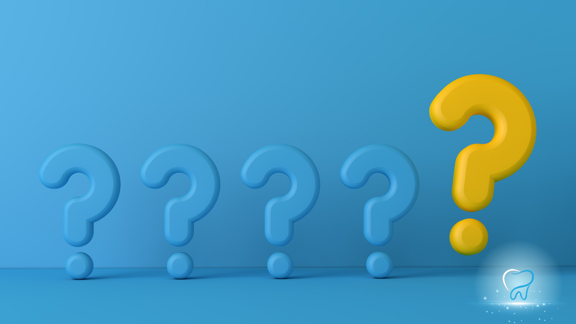A row of blue question marks and a yellow question mark on a blue background.