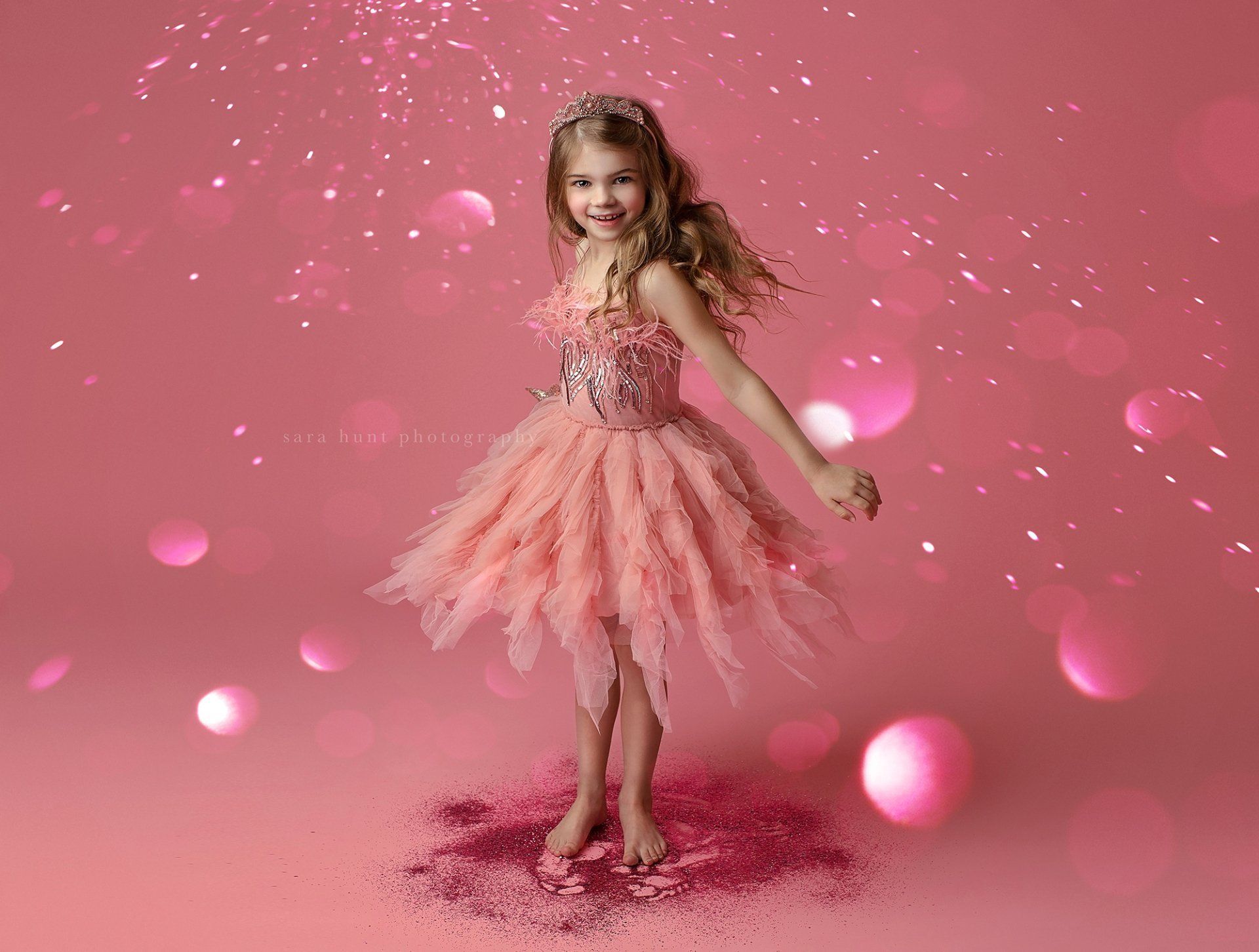 Girl in pink feathered dress — Pearland, TX — Sara Hunt Photography