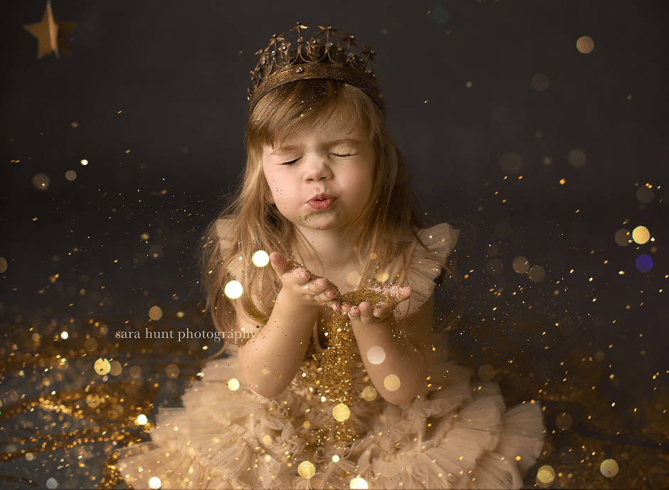 Pretty princess blowing glitters — Pearland, TX — Sara Hunt Photography