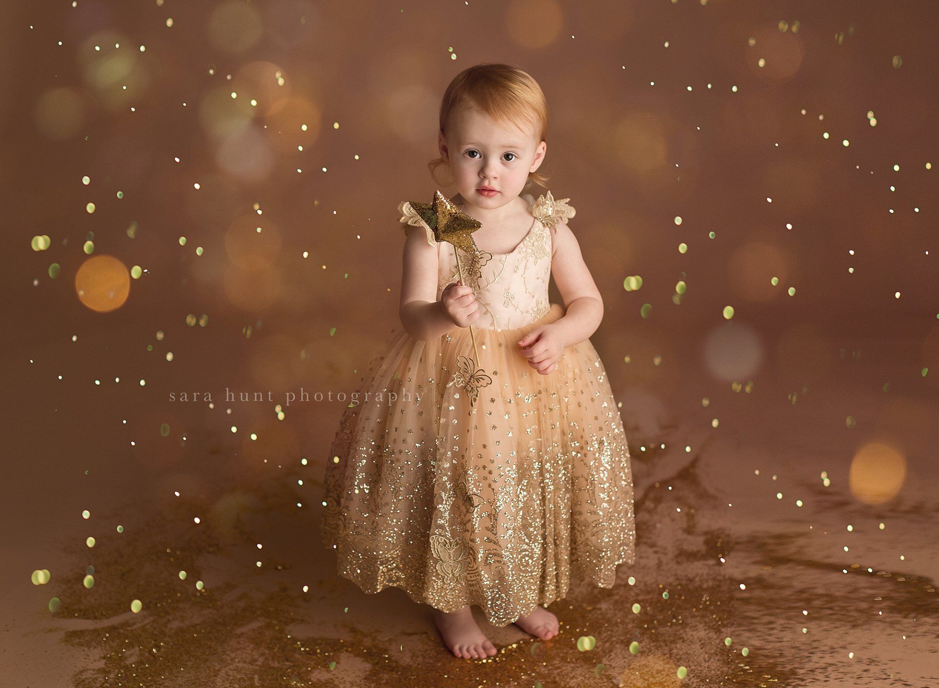 Full body shot of a girl in golden butterfly gown — Pearland, TX — Sara Hunt Photography