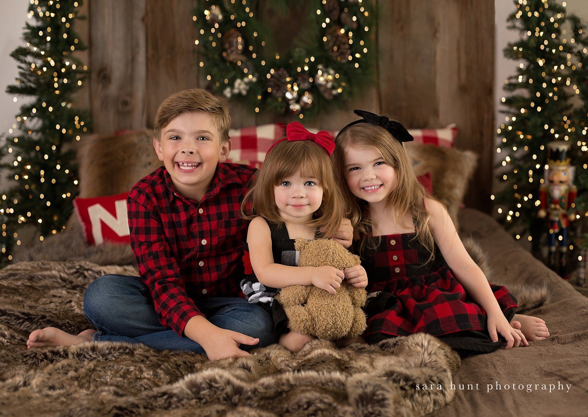 Kids wearing black and red gingham clothes — Pearland, TX — Sara Hunt Photography