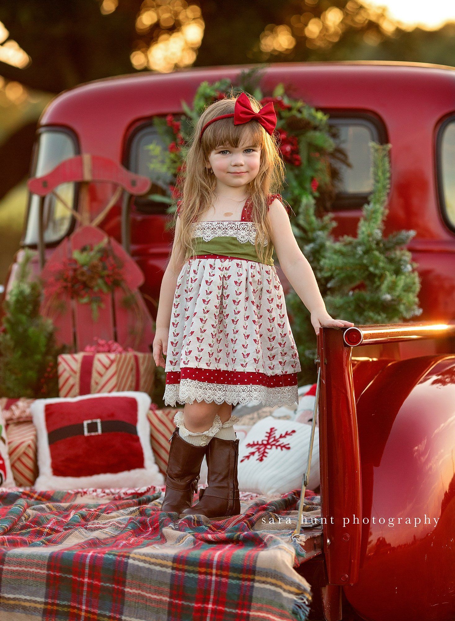 Girl wearing red bird with lace trim design dress — Pearland, TX — Sara Hunt Photography