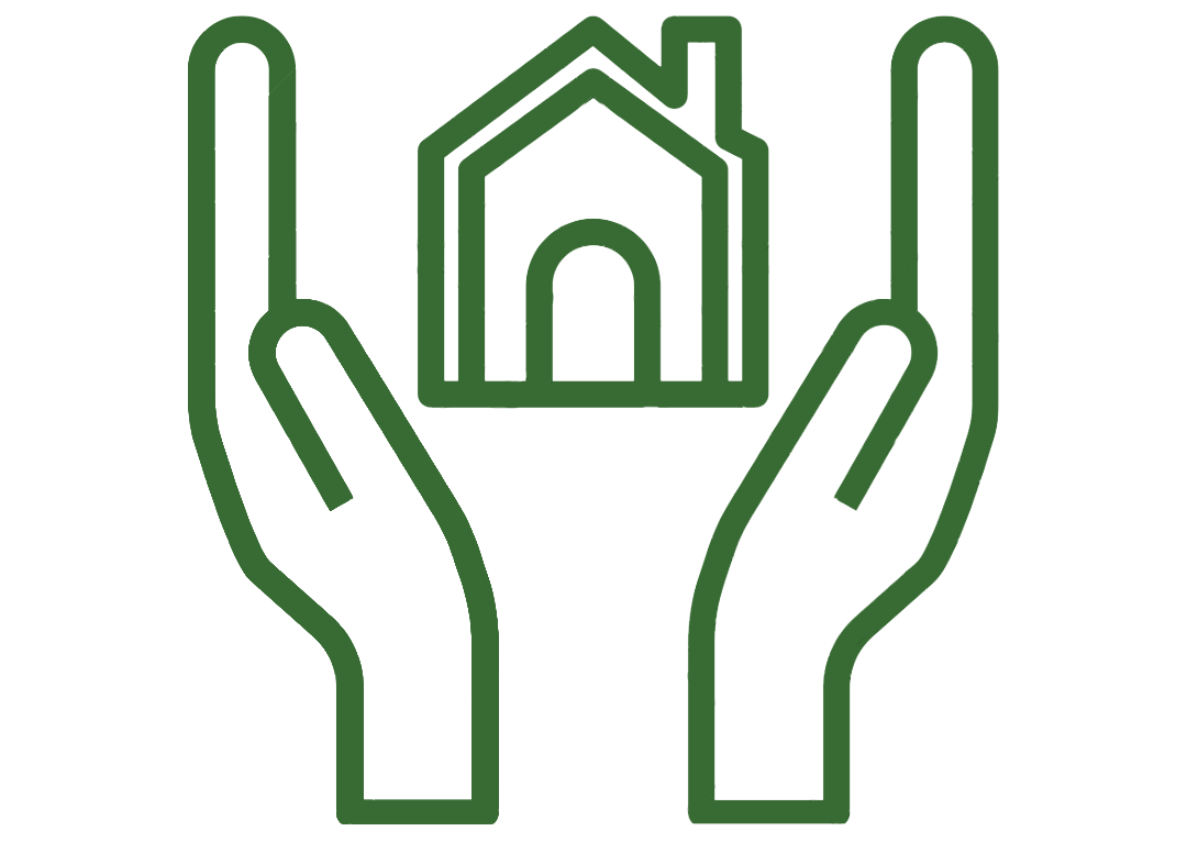 Icon of a person holding a house in their hands.