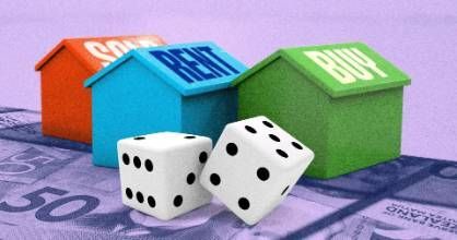 Depiction of rolling the dice as to sell or to buy.