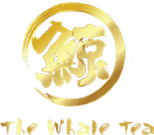 Gold circular logo with a stylized white whale and the words “The Whale Tea” underneath