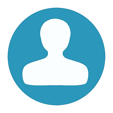 A white silhouette of a person in a blue circle.