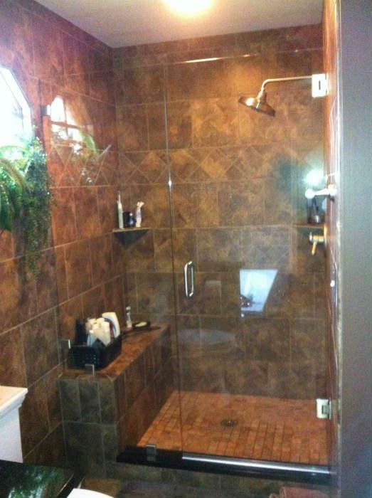 Glass installer — Bathroom with Glass Door  In Columbus, IN