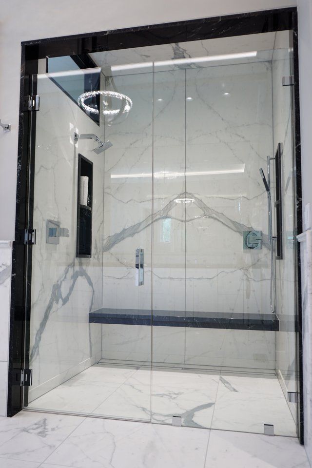 Glass Showers — Modern Bathroom with a Glass Enclosure In Columbus, IN