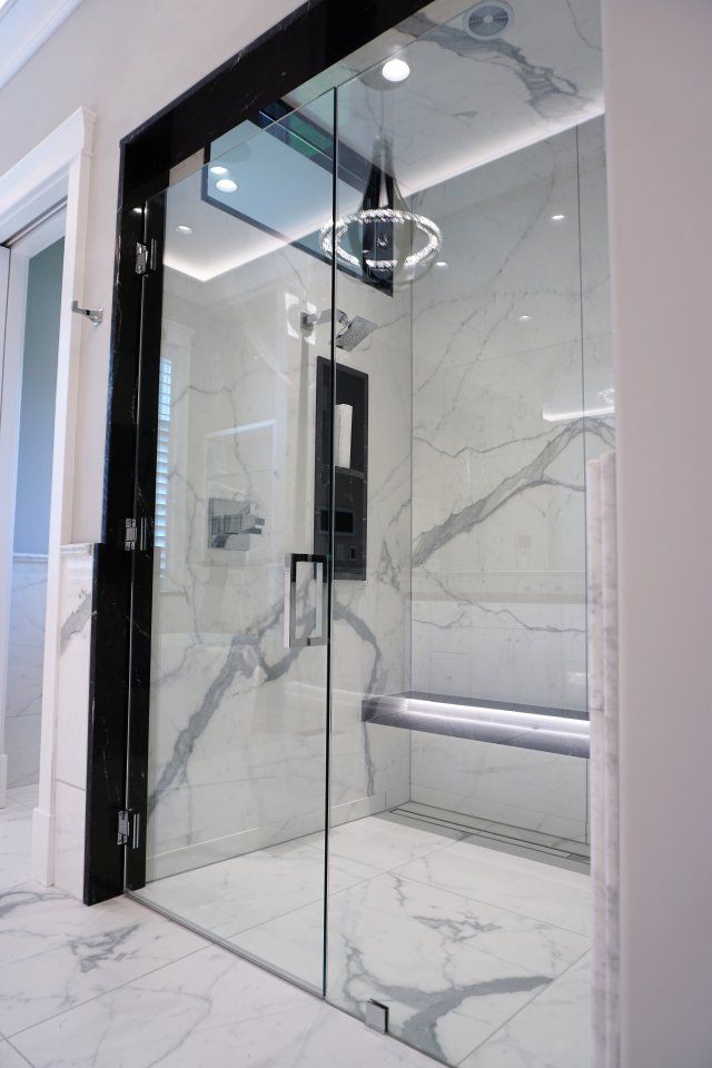 Enclosures — Another angle of a Modern Bathroom with a Glass Enclosure In Columbus, IN