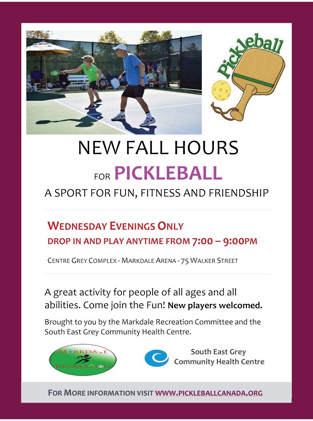 Pickleball new hours poster