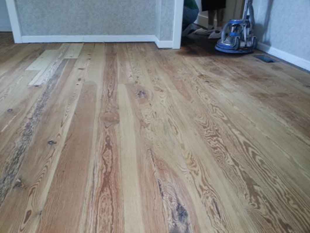 A vacuum cleaner is sitting on a wooden floor next to a door.