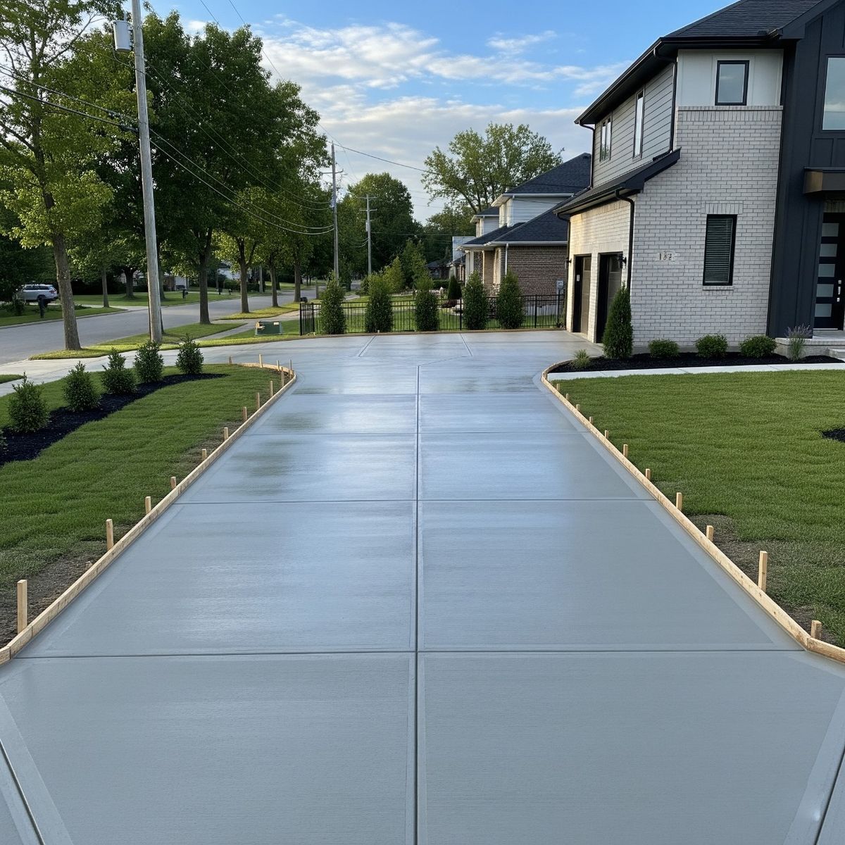 Completed concrete driveway replacement with reinforced construction and clean finish.