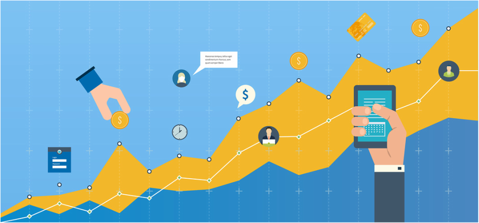 Graph showing money increasing as sales contact increases