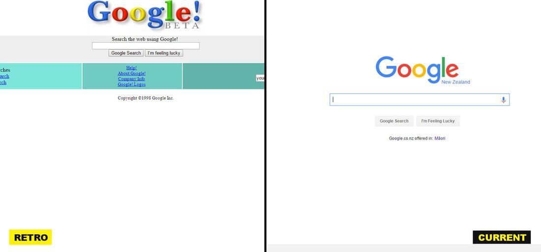 Google's original website compared to a more recent one