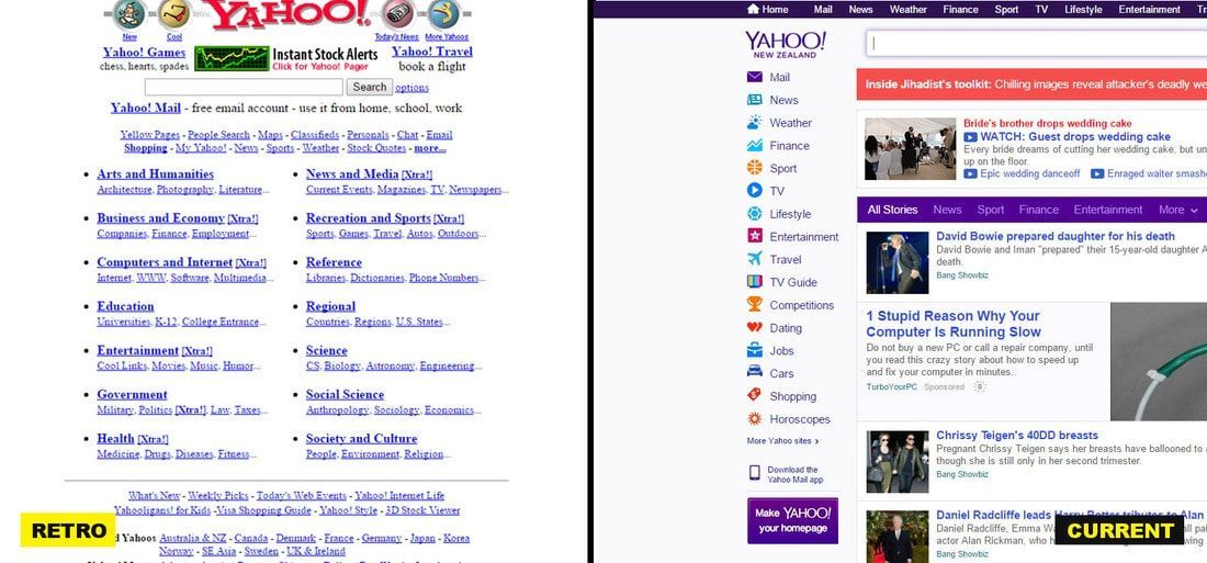 Yahoo's old website compared to a recent one