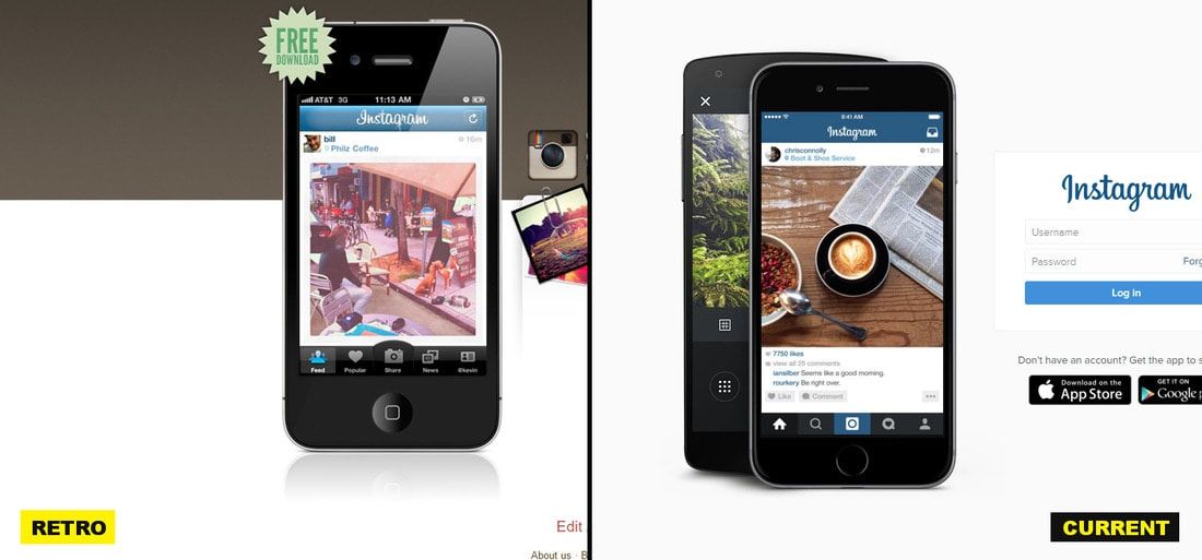 Instagram's original website compared to it's new one