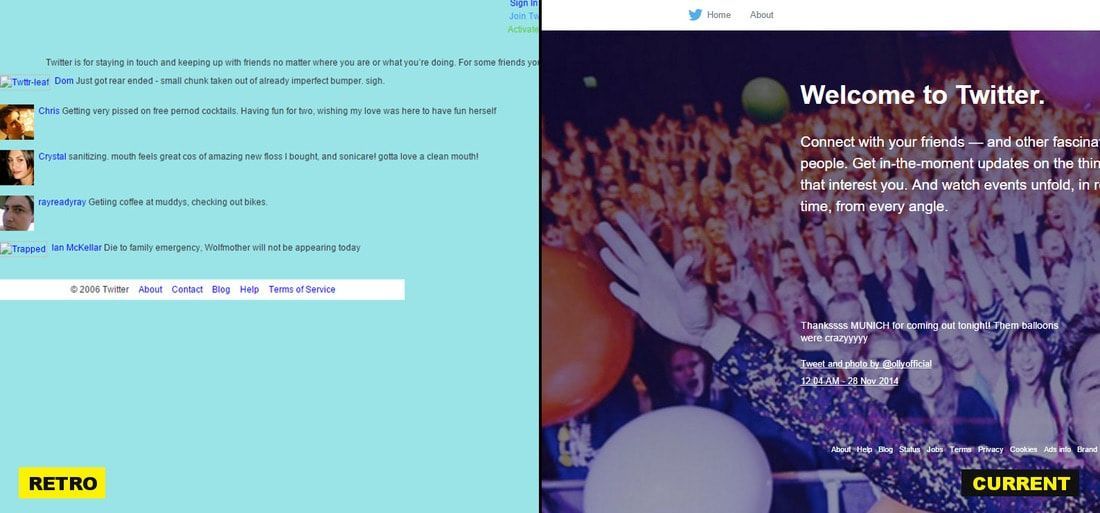 Twitter's early website compared to the updated one