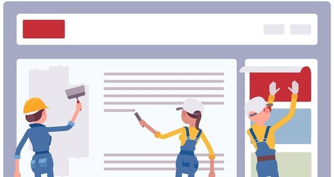 Illustration of people with paintbrushes making a website
