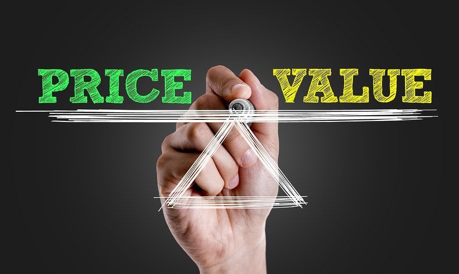 Illustration of scales balancing price and value equally