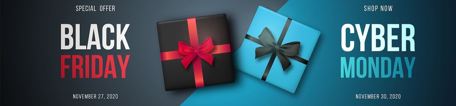 Black Friday and Cyber Monday illustration with two gifts 