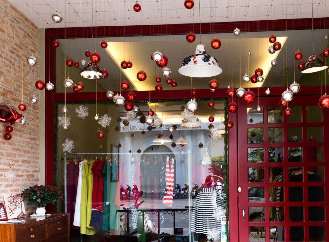 Storefront decorated for Christmas