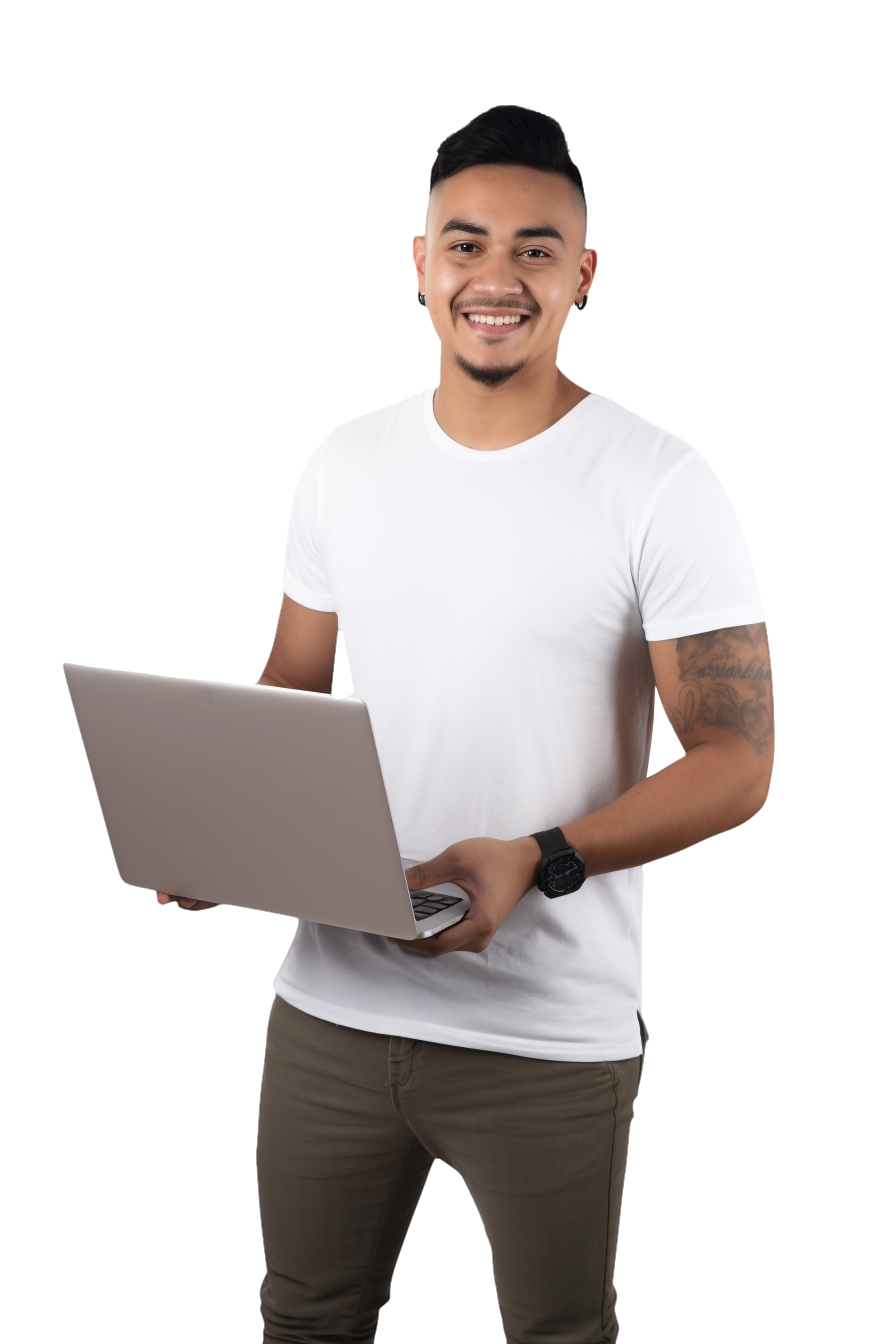 Young NZ male holding a laptop to make an NZ online store