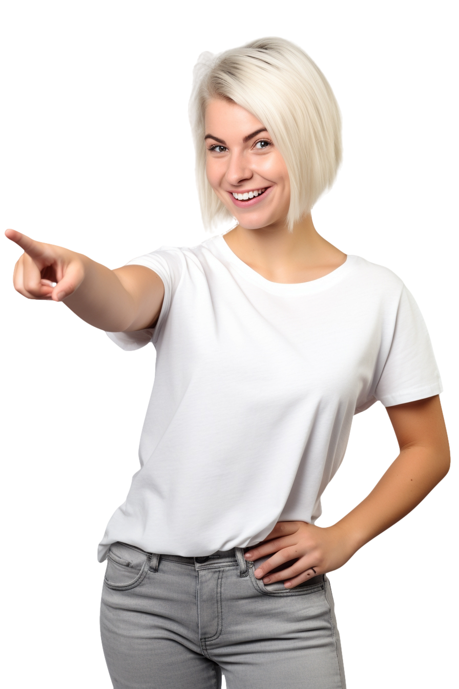Blonde kiwi girl pointing towards a title about affordable New Zealand website design