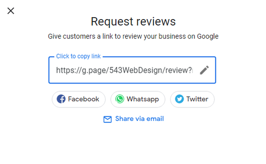 Screengrab of Google My Business request review form
