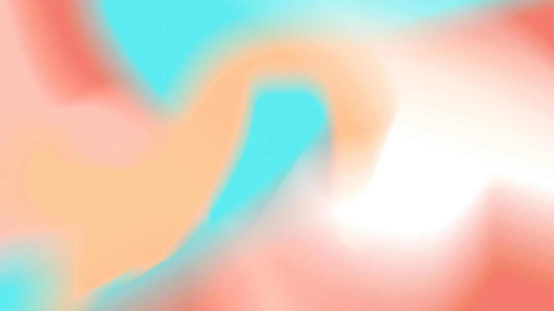 Abstract pastel swirl of coral, peach, cyan, and white shapes on a soft blurred background