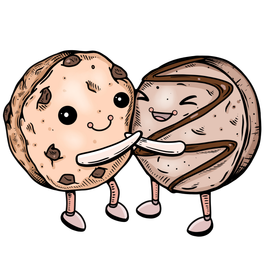 A cartoon drawing of two cookies hugging each other