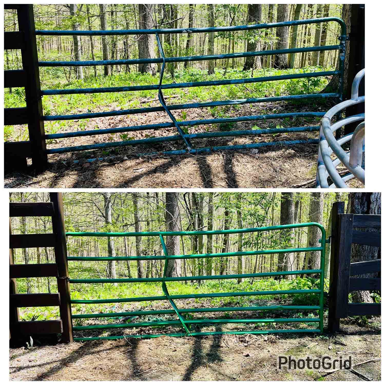 Before and after painting the metal gate