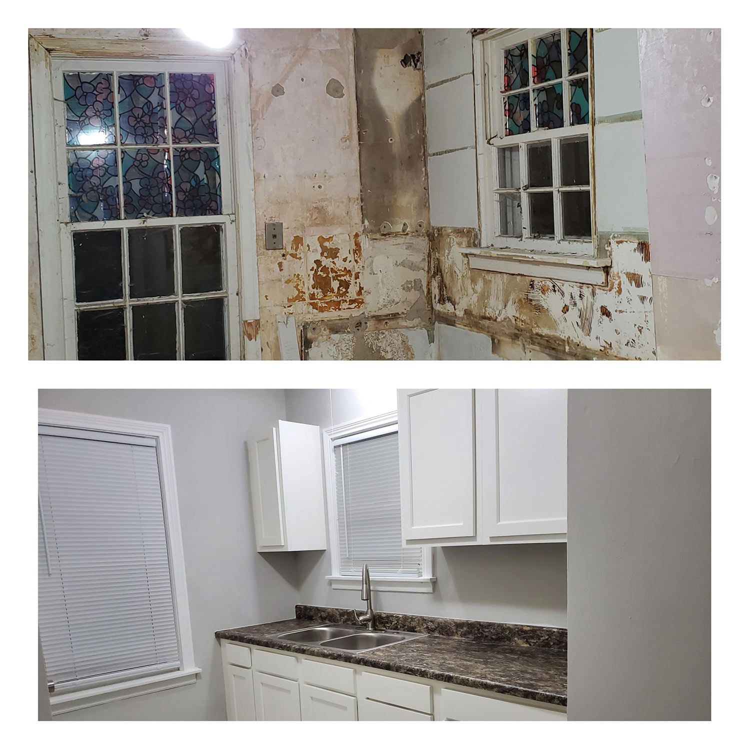Before and after installing a kitchen cabinets