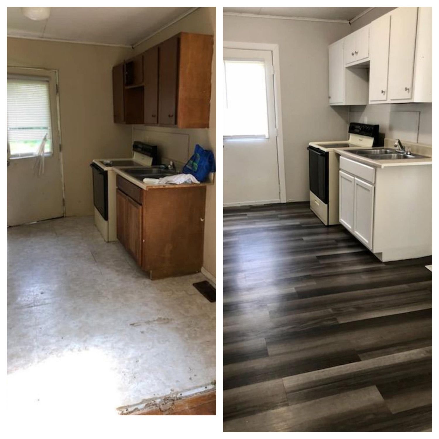 Before and after wooden floor installation