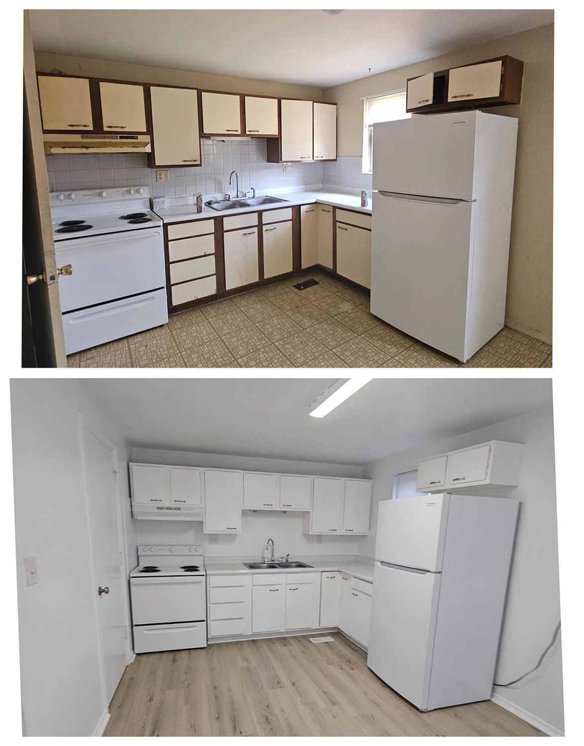 Before and after minimal kitchen space renovation