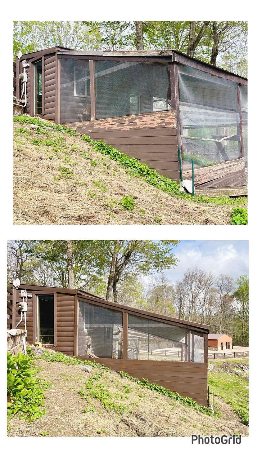 Before and after wood staining