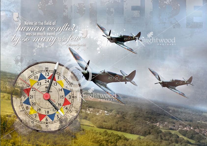 Three Spitfires flying over East Sussex Clock design.