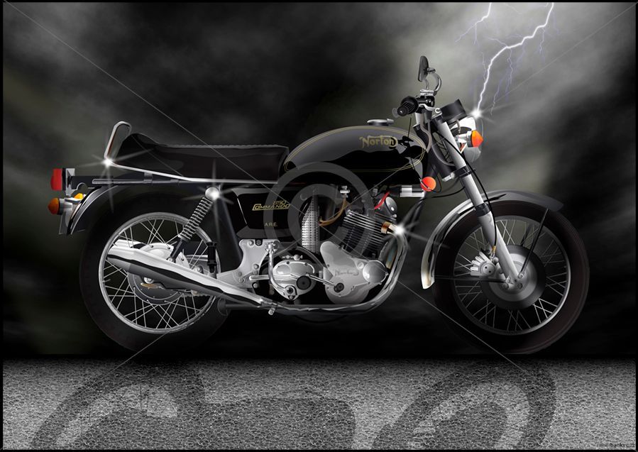 Digital illustration of a Norton Commando motorcycle.
