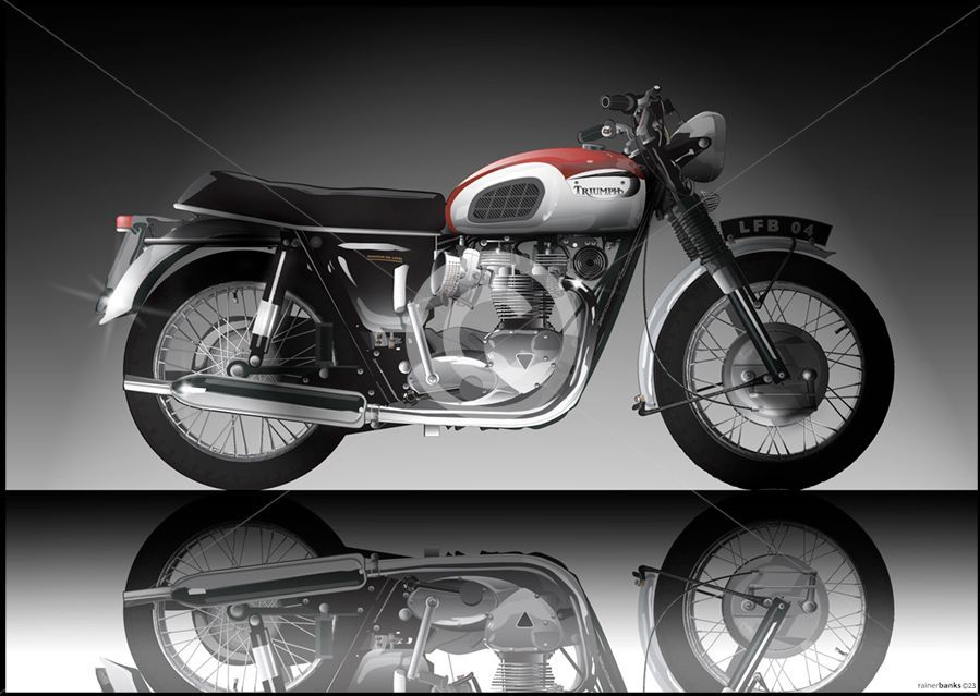 Digital Illustration. Triumph Bonneville 1968 Motorcycle.