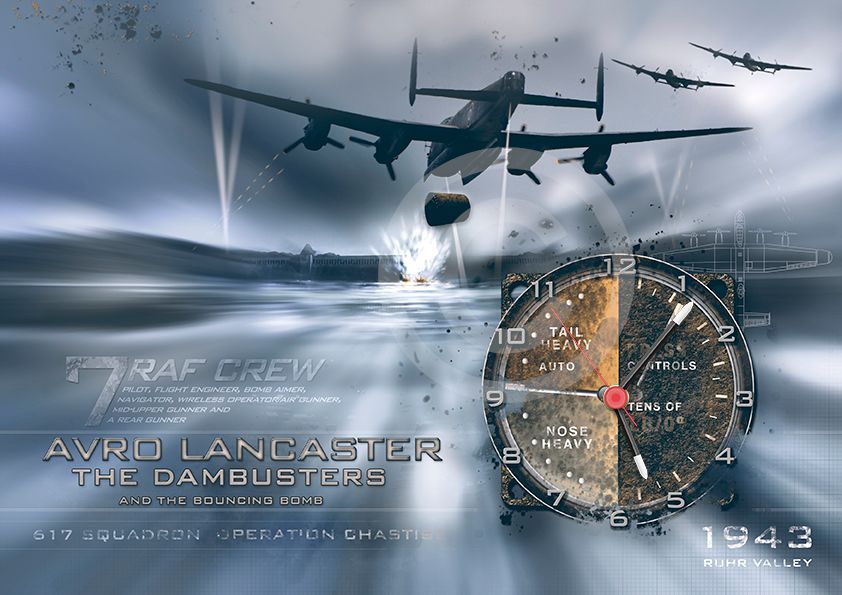 Arvo Lancaster and the bouncing bomb, Dambusters raid. Clock design.
