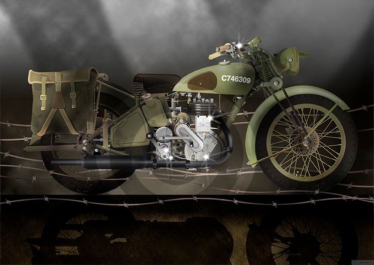 Digital illustration of a1942 Norton 16H in Military spec.