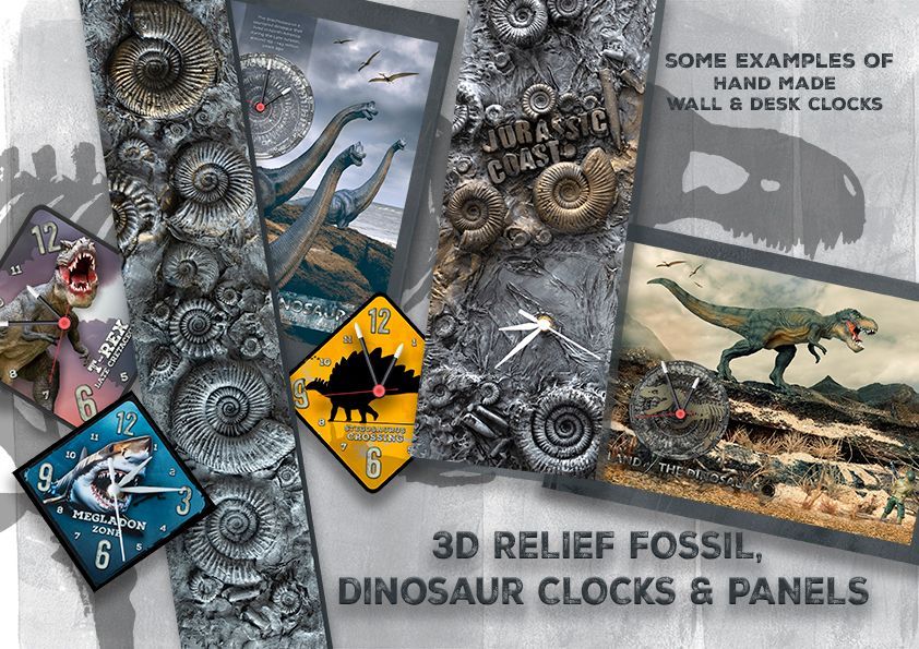 Dinosaur artwork and mixed media fossil artwork