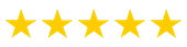 A row of five yellow stars on a white background.