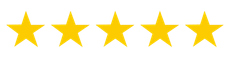 A row of five yellow stars on a white background.