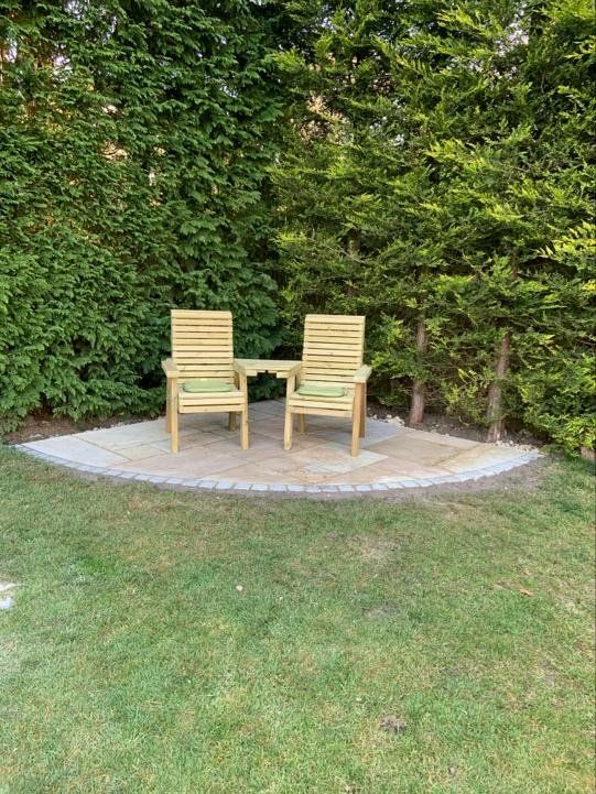 Beautiful garden patio with wooden chair