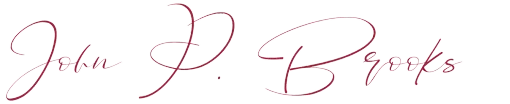 Pink cursive signature reading “John P. Brooks” on a light background