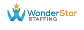 WonderStar Staffing logo with blue figure reaching for orange star.