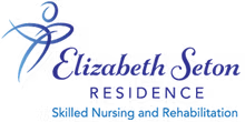 Elizabeth Seton Residence logo. Blue stylized figure, text 